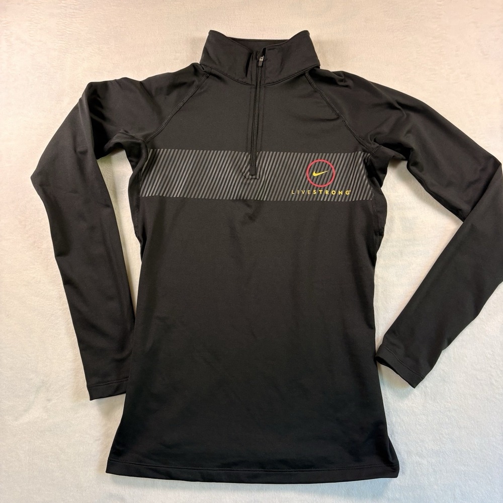 Nike Pro Combat Womens Small Black Live Strong Compression 1/4 Zip Pullover